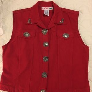 Red denim vest